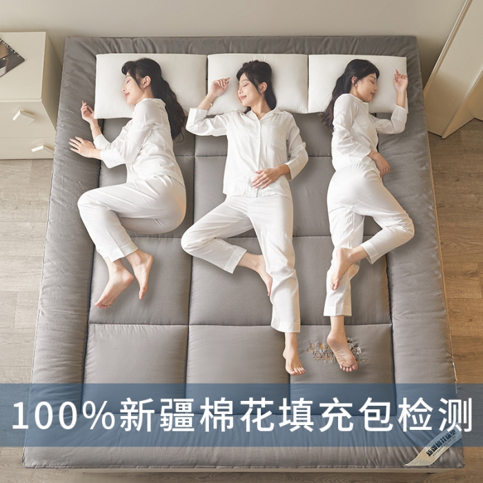 91家纺网 家纺一手货源 找家纺 千百笠 2023新款新疆棉花万针刺绣床垫垫被软垫棉花垫被褥棉絮淳朴-灰