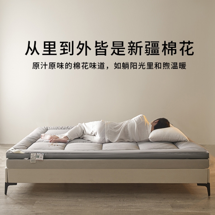91家纺网 家纺一手货源 找家纺 千百笠 2023新款新疆棉花万针刺绣床垫垫被软垫棉花垫被褥棉絮淳朴-灰