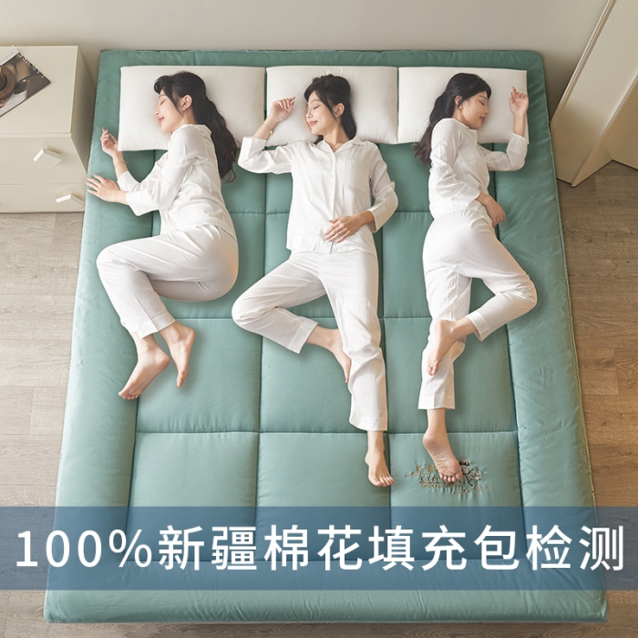 91家纺网 家纺一手货源 找家纺 千百笠 2023新款新疆棉花万针刺绣床垫垫被软垫棉花垫被褥棉絮淳朴-绿