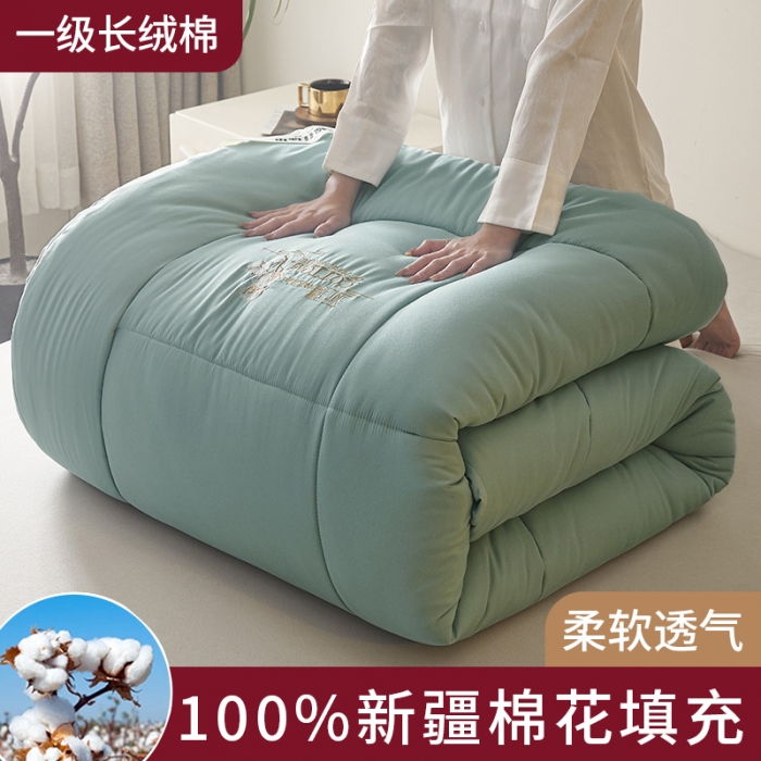 91家纺网 家纺一手货源 找家纺 千百笠 2023新款新疆棉花万针刺绣床垫垫被软垫棉花垫被褥棉絮淳朴-绿