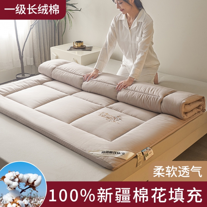91家纺网 家纺一手货源 找家纺 千百笠 2023新款新疆棉花万针刺绣床垫垫被软垫棉花垫被褥棉絮淳朴-驼