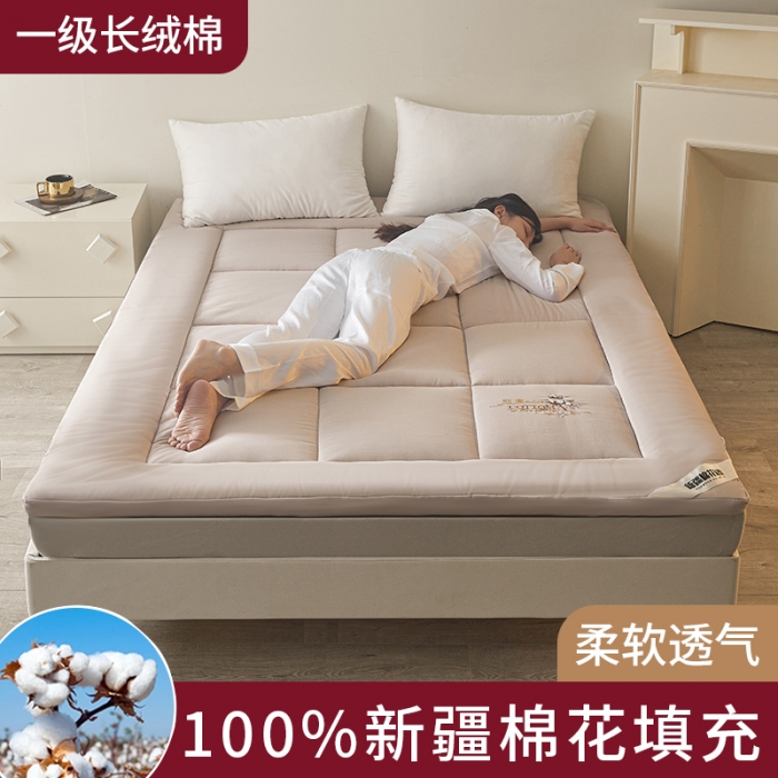 91家纺网 家纺一手货源 找家纺 千百笠 2023新款新疆棉花万针刺绣床垫垫被软垫棉花垫被褥棉絮淳朴-驼