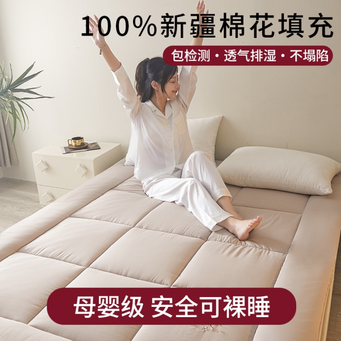 91家纺网 家纺一手货源 找家纺 千百笠 2023新款新疆棉花万针刺绣床垫垫被软垫棉花垫被褥棉絮淳朴-驼