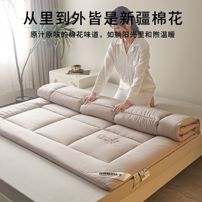 91家纺网 家纺一手货源 找家纺 千百笠 2023新款新疆棉花万针刺绣床垫垫被软垫棉花垫被褥棉絮淳朴-驼