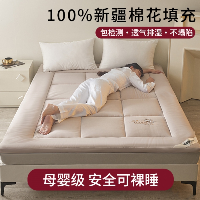 91家纺网 家纺一手货源 找家纺 千百笠 2023新款新疆棉花万针刺绣床垫垫被软垫棉花垫被褥棉絮淳朴-驼