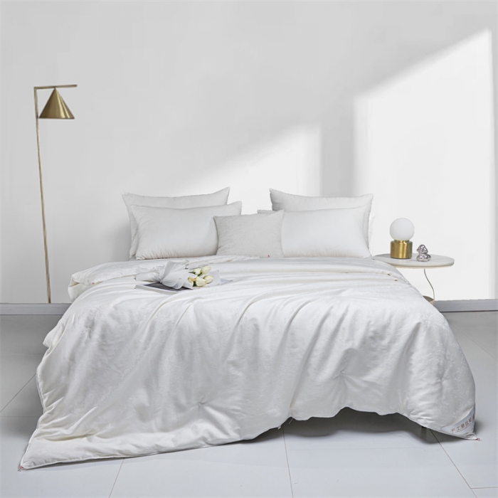 91家纺网 家纺一手货源 找家纺 千百笠  2023新款全棉提花桑蚕丝二合一子母被 珍珠白