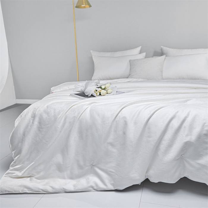 91家纺网 家纺一手货源 找家纺 千百笠  2023新款全棉提花桑蚕丝二合一子母被 珍珠白