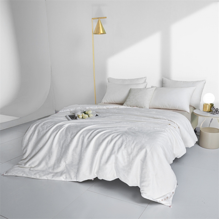 91家纺网 家纺一手货源 找家纺 千百笠  2023新款全棉提花桑蚕丝二合一子母被 珍珠白