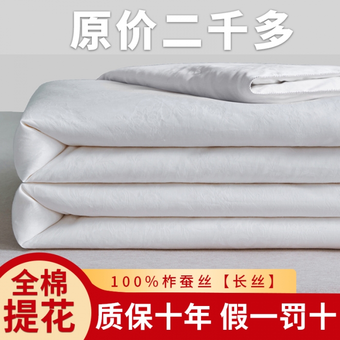 91家纺网 家纺一手货源 找家纺 千百笠  2023新款全棉提花桑蚕丝二合一子母被 珍珠白