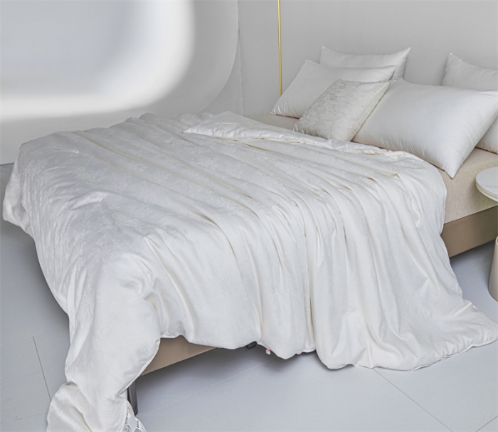 91家纺网 家纺一手货源 找家纺 千百笠  2023新款全棉提花桑蚕丝二合一子母被 珍珠白