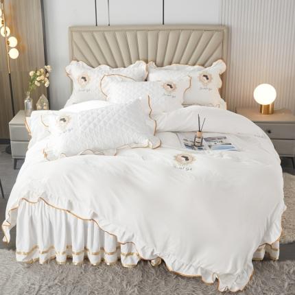 91家纺网 家纺一手货源 找家纺 恋尚 2023款蜜桃棉夹棉床笠床裙可脱卸拉链款四件套 娜娜公主-白