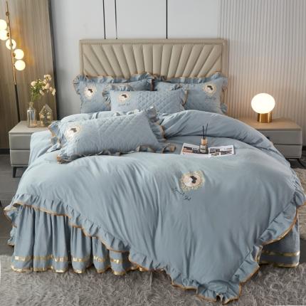 91家纺网 家纺一手货源 找家纺 恋尚 2023款蜜桃棉夹棉床笠床裙可脱卸拉链款四件套 娜娜公主-研灰