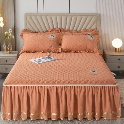 91家纺网 家纺一手货源 找家纺 恋尚 2023新款蜜桃棉夹棉床笠式单床裙可脱卸拉链款 娜娜公主-豆沙