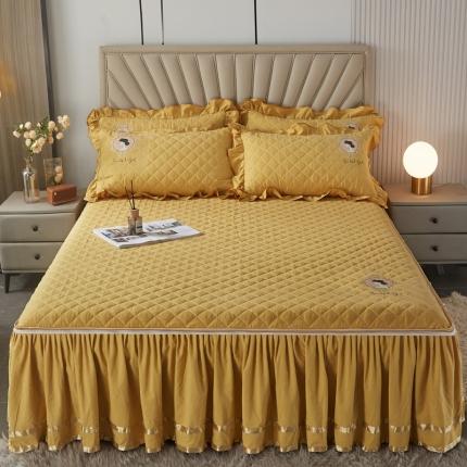 91家纺网 家纺一手货源 找家纺 恋尚 2023新款蜜桃棉夹棉床笠式单床裙可脱卸拉链款 娜娜公主-黄