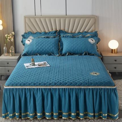 91家纺网 家纺一手货源 找家纺 恋尚 2023新款蜜桃棉夹棉床笠式单床裙可脱卸拉链款 娜娜公主-牛仔蓝