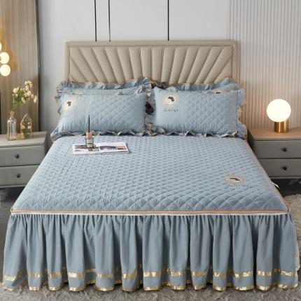 91家纺网 家纺一手货源 找家纺 （总）恋尚 2023新款蜜桃棉夹棉床笠式单床裙可脱卸拉链款