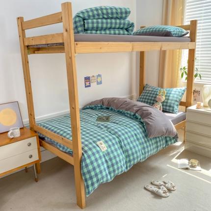 91家纺网 家纺一手货源 找家纺 恋人优选 2023新款学生纯棉水洗三件套 蓝绿格