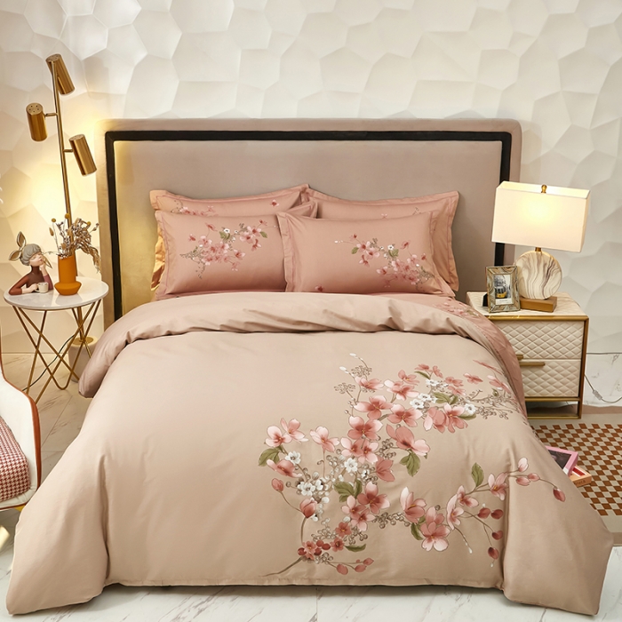 91家纺网 家纺一手货源 找家纺 雲归梦 2023年新款加厚全棉生态磨毛大版四件套 花香雨露-灰