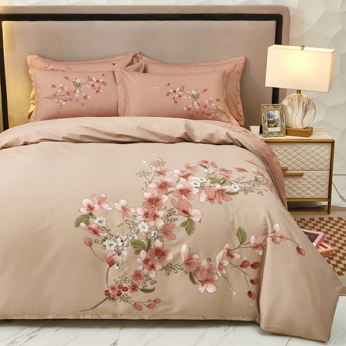 91家纺网 家纺一手货源 找家纺 雲归梦 2023年新款加厚全棉生态磨毛大版四件套 花香雨露-灰