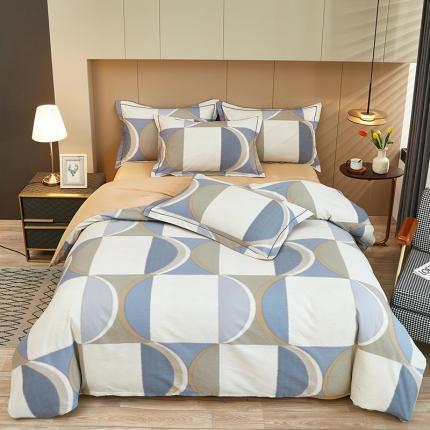 91家纺网 家纺一手货源 找家纺 雲归梦 2023年新款加厚全棉生态磨毛大版四件套 几何空间-灰