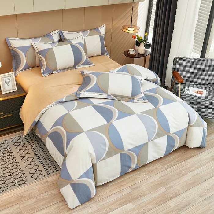 91家纺网 家纺一手货源 找家纺 雲归梦 2023年新款加厚全棉生态磨毛大版四件套 几何空间-灰