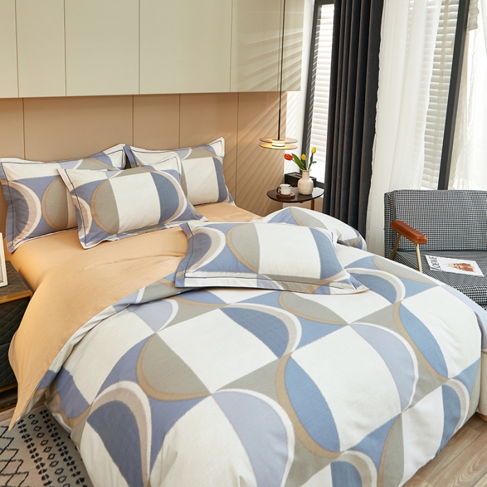 91家纺网 家纺一手货源 找家纺 雲归梦 2023年新款加厚全棉生态磨毛大版四件套 几何空间-灰