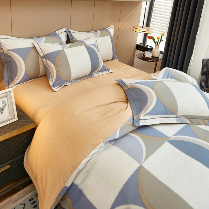 91家纺网 家纺一手货源 找家纺 雲归梦 2023年新款加厚全棉生态磨毛大版四件套 几何空间-灰