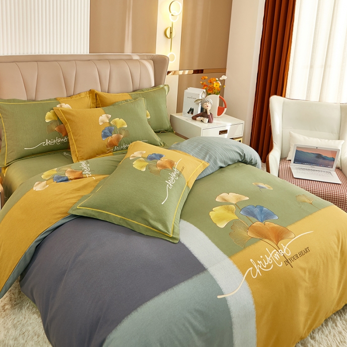 91家纺网 家纺一手货源 找家纺 雲归梦 2023年新款加厚全棉生态磨毛大版四件套 江南之韵-黄