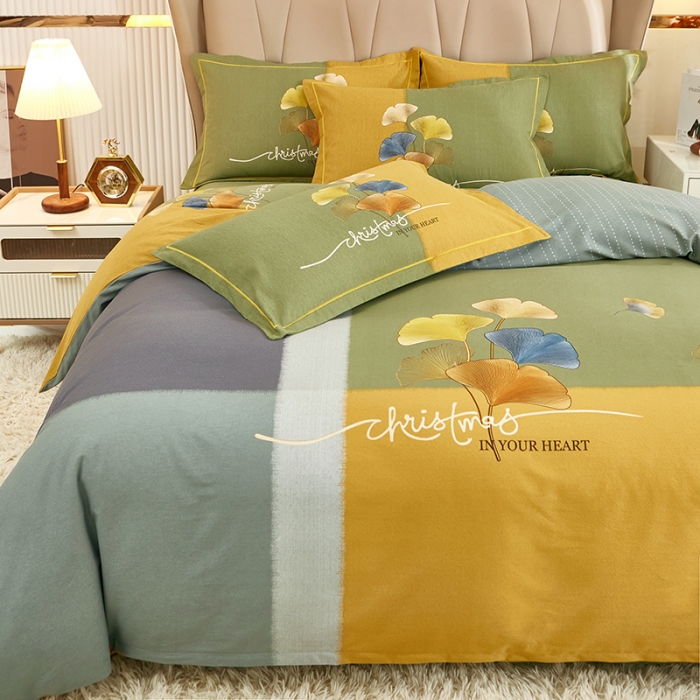 91家纺网 家纺一手货源 找家纺 雲归梦 2023年新款加厚全棉生态磨毛大版四件套 江南之韵-黄