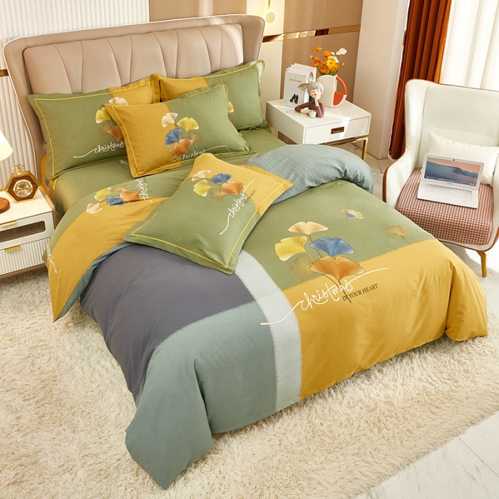 91家纺网 家纺一手货源 找家纺 雲归梦 2023年新款加厚全棉生态磨毛大版四件套 江南之韵-黄