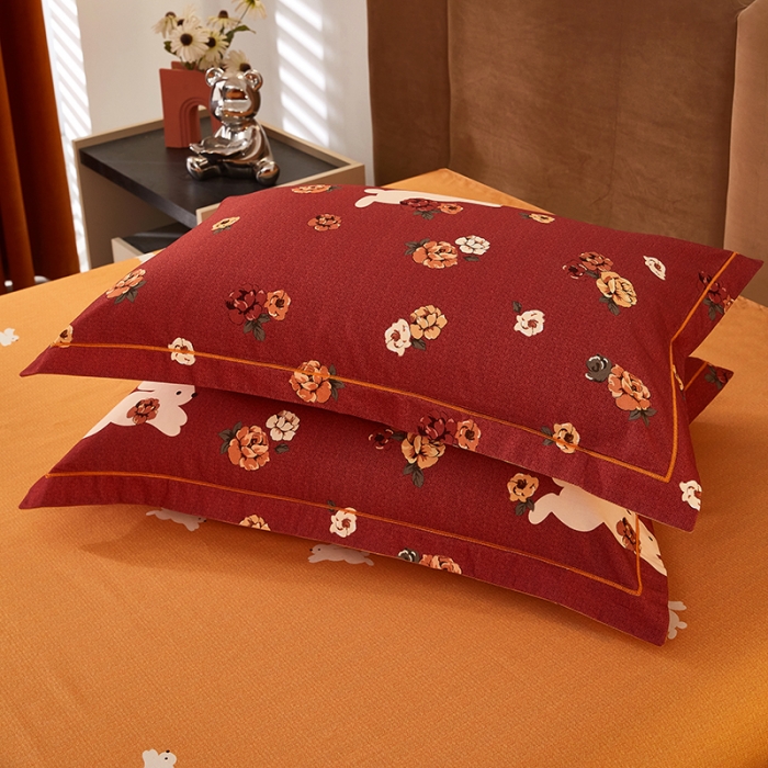 91家纺网 家纺一手货源 找家纺 雲归梦 2023年新款加厚全棉生态磨毛大版四件套 快乐节奏-红