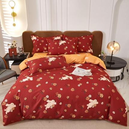 雲归梦 2023年新款加厚全棉生态磨毛大版四件套 快乐节奏-红