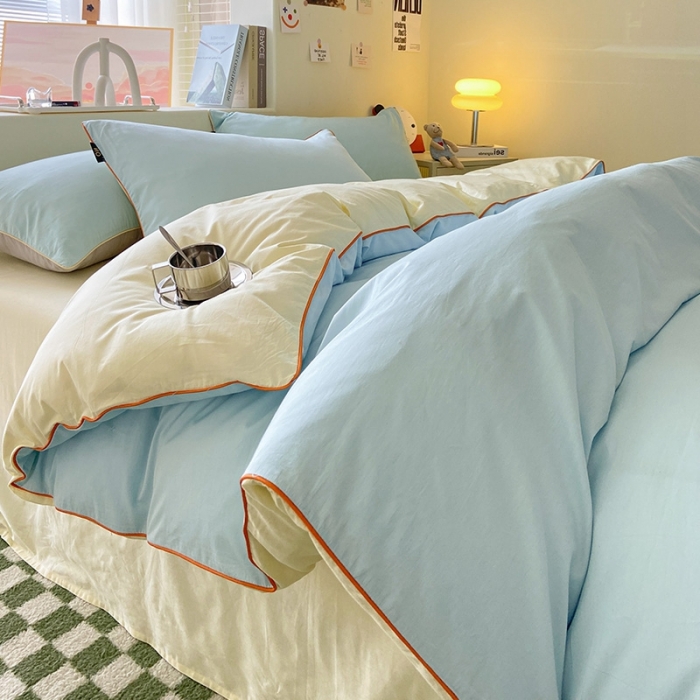 91家纺网 家纺一手货源 找家纺 （总）眠帛家居 2023新款A类芝士系列水洗棉麻绳滚边四件套