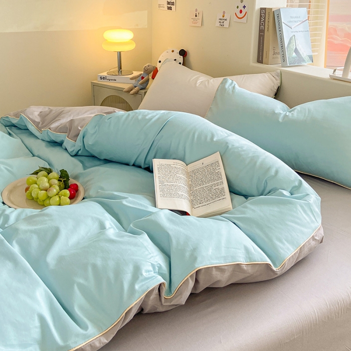 91家纺网 家纺一手货源 找家纺 眠帛家居 2023新款A类芝士系列水洗棉麻绳滚边四件套 芝士繁星蓝灰