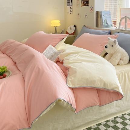 眠帛家居 2023新款A类芝士系列水洗棉麻绳滚边四件套 芝士奶油粉奶黄