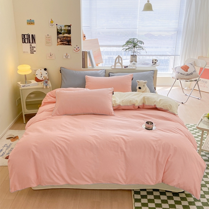 91家纺网 家纺一手货源 找家纺 眠帛家居 2023新款A类芝士系列水洗棉麻绳滚边四件套 芝士奶油粉奶黄