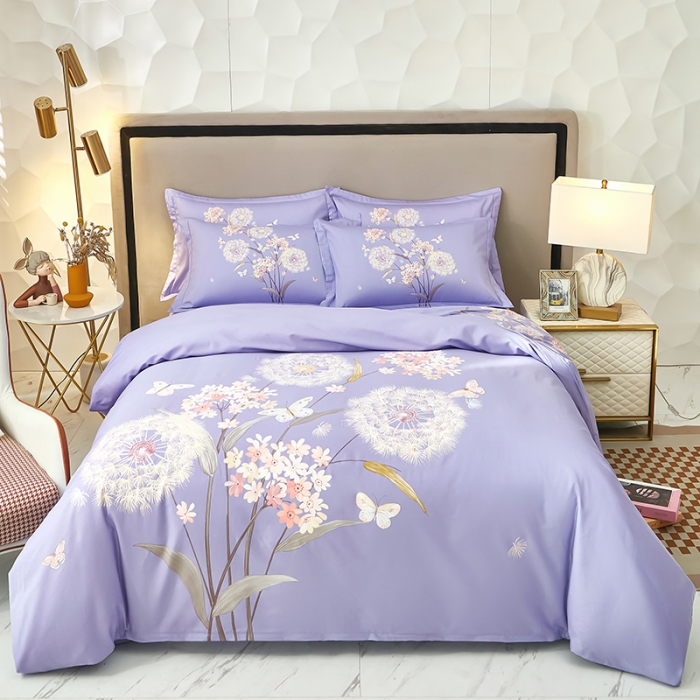 91家纺网 家纺一手货源 找家纺 雲归梦 2023年新款加厚全棉生态磨毛大版四件套 兰亭若梦-紫