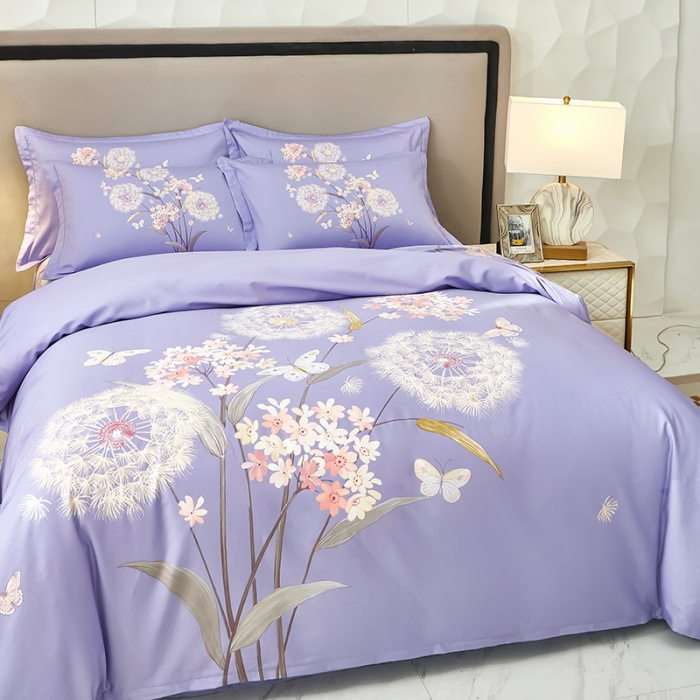 91家纺网 家纺一手货源 找家纺 雲归梦 2023年新款加厚全棉生态磨毛大版四件套 兰亭若梦-紫