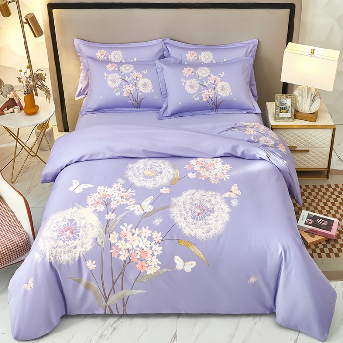 91家纺网 家纺一手货源 找家纺 雲归梦 2023年新款加厚全棉生态磨毛大版四件套 兰亭若梦-紫