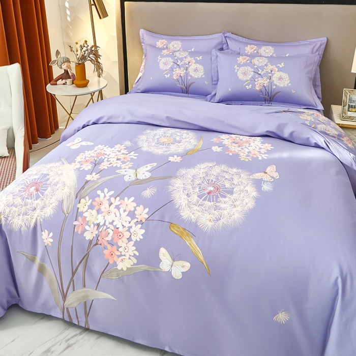 91家纺网 家纺一手货源 找家纺 雲归梦 2023年新款加厚全棉生态磨毛大版四件套 兰亭若梦-紫