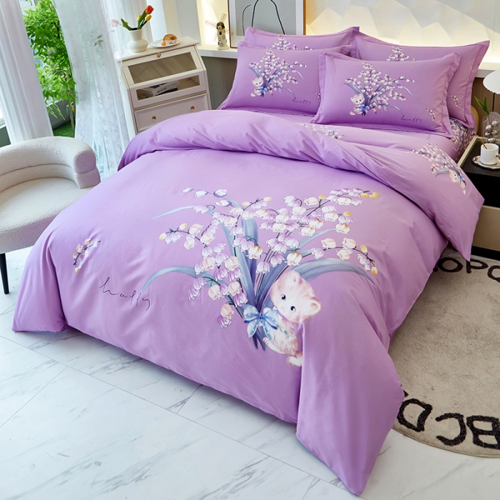 91家纺网 家纺一手货源 找家纺 雲归梦 2023年新款加厚全棉生态磨毛大版四件套 蓝玉凝香-紫