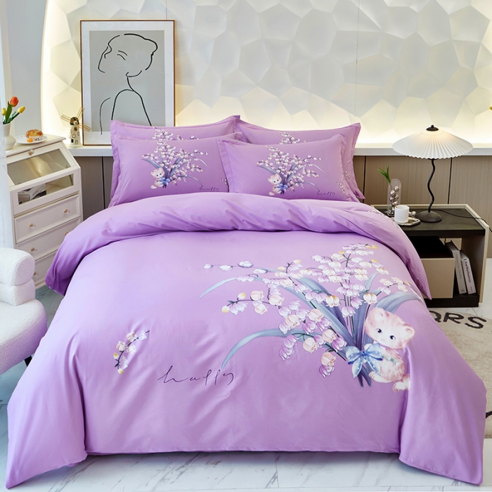 91家纺网 家纺一手货源 找家纺 雲归梦 2023年新款加厚全棉生态磨毛大版四件套 蓝玉凝香-紫