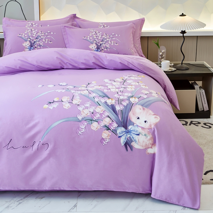 91家纺网 家纺一手货源 找家纺 雲归梦 2023年新款加厚全棉生态磨毛大版四件套 蓝玉凝香-紫