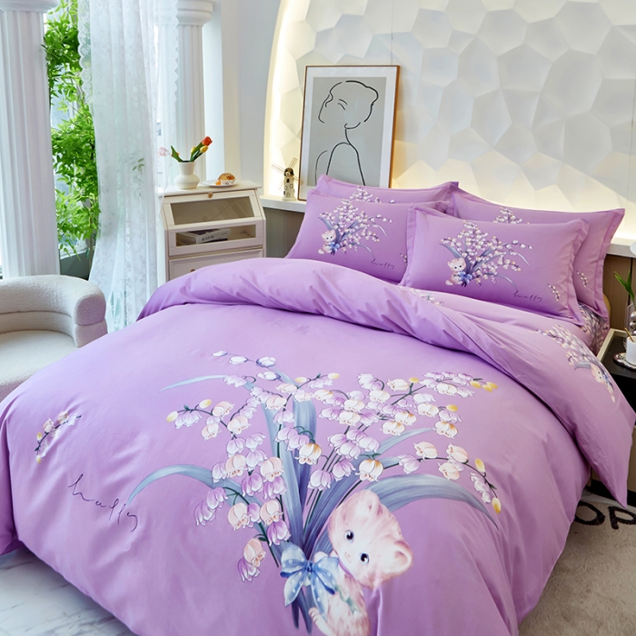 91家纺网 家纺一手货源 找家纺 雲归梦 2023年新款加厚全棉生态磨毛大版四件套 蓝玉凝香-紫