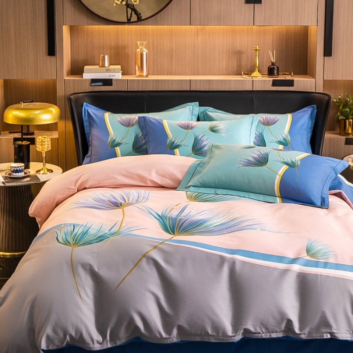 91家纺网 家纺一手货源 找家纺 雲归梦 2023年新款加厚全棉生态磨毛大版四件套 曼珠莎华-粉