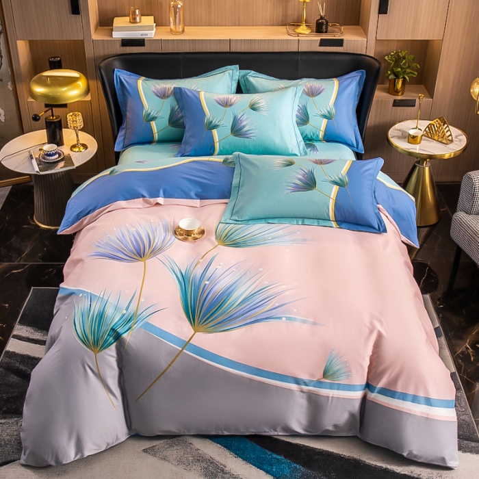 91家纺网 家纺一手货源 找家纺 雲归梦 2023年新款加厚全棉生态磨毛大版四件套 曼珠莎华-粉