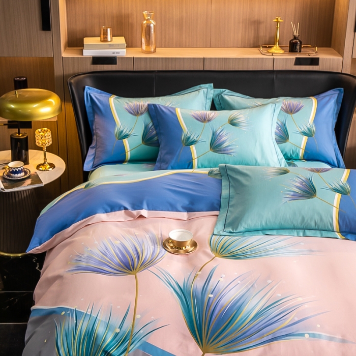 91家纺网 家纺一手货源 找家纺 雲归梦 2023年新款加厚全棉生态磨毛大版四件套 曼珠莎华-粉