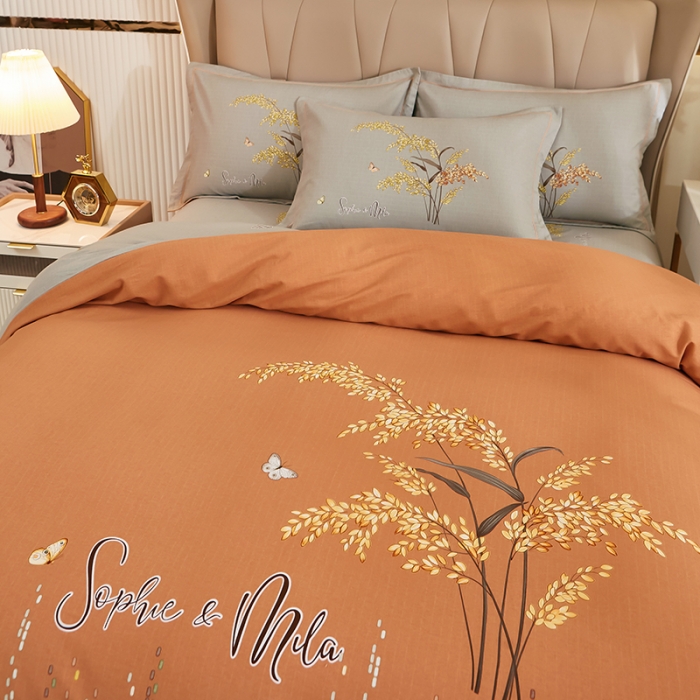 91家纺网 家纺一手货源 找家纺 雲归梦 2023年新款加厚全棉生态磨毛大版四件套 梦境-桔