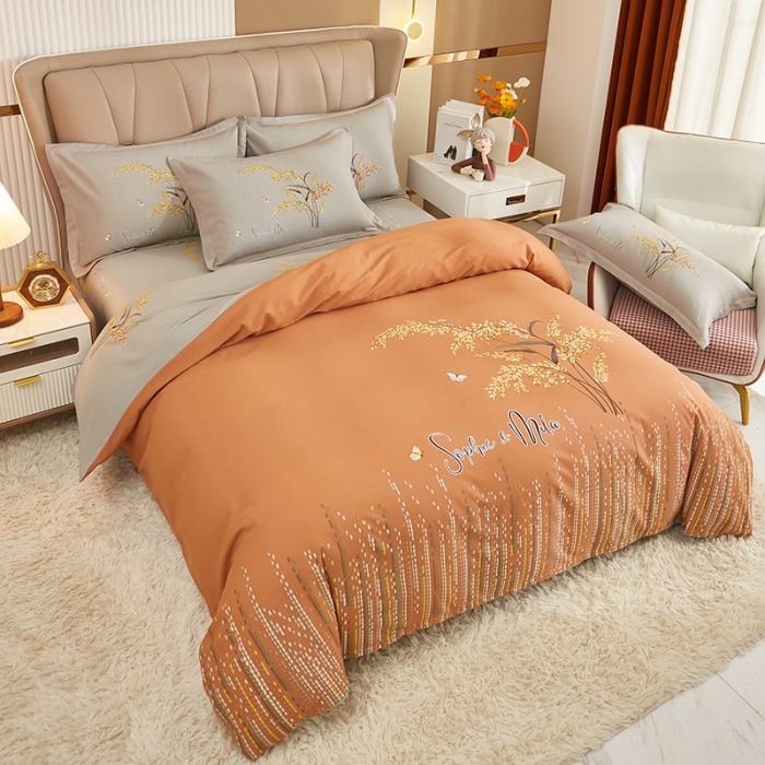 91家纺网 家纺一手货源 找家纺 雲归梦 2023年新款加厚全棉生态磨毛大版四件套 梦境-桔