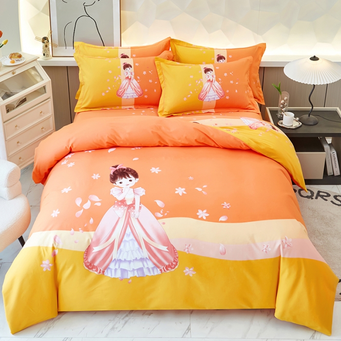 91家纺网 家纺一手货源 找家纺 雲归梦 2023年新款加厚全棉生态磨毛大版四件套 妙龄女孩-桔